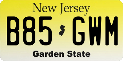 NJ license plate B85GWM