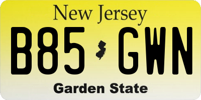 NJ license plate B85GWN