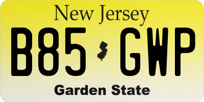 NJ license plate B85GWP