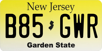 NJ license plate B85GWR