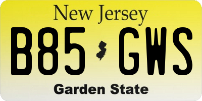 NJ license plate B85GWS