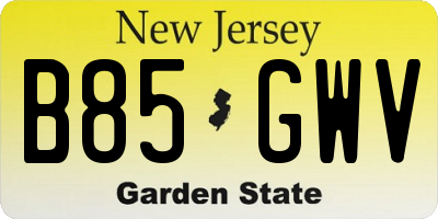 NJ license plate B85GWV