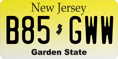 NJ license plate B85GWW