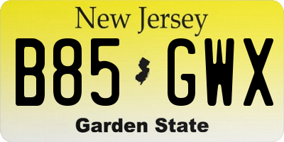 NJ license plate B85GWX