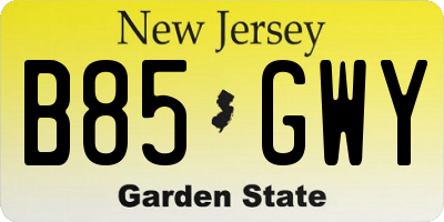 NJ license plate B85GWY