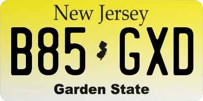 NJ license plate B85GXD