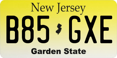 NJ license plate B85GXE