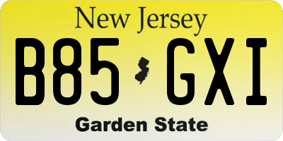 NJ license plate B85GXI