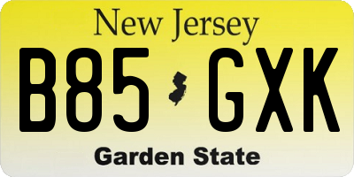 NJ license plate B85GXK