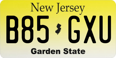 NJ license plate B85GXU