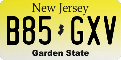 NJ license plate B85GXV