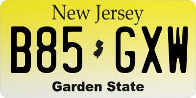 NJ license plate B85GXW
