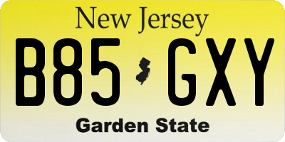 NJ license plate B85GXY