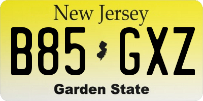 NJ license plate B85GXZ