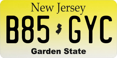 NJ license plate B85GYC