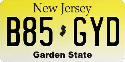 NJ license plate B85GYD