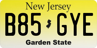 NJ license plate B85GYE
