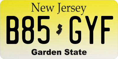 NJ license plate B85GYF