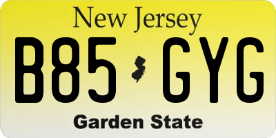 NJ license plate B85GYG