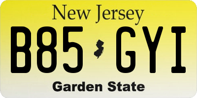 NJ license plate B85GYI