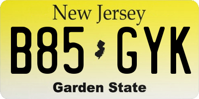 NJ license plate B85GYK