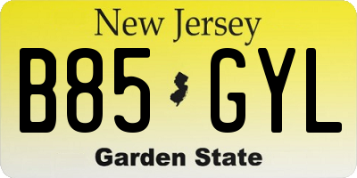 NJ license plate B85GYL