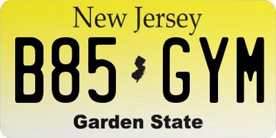 NJ license plate B85GYM