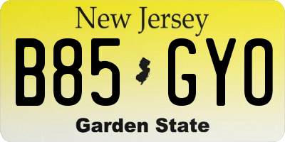 NJ license plate B85GYO
