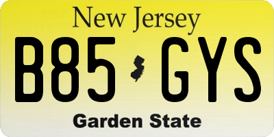 NJ license plate B85GYS