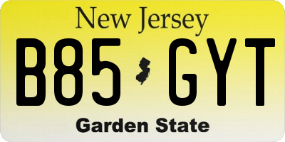 NJ license plate B85GYT