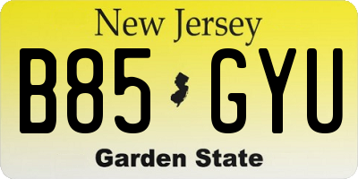 NJ license plate B85GYU
