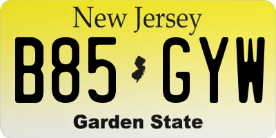 NJ license plate B85GYW
