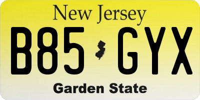 NJ license plate B85GYX