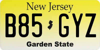 NJ license plate B85GYZ