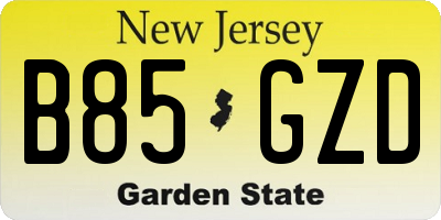 NJ license plate B85GZD