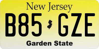 NJ license plate B85GZE