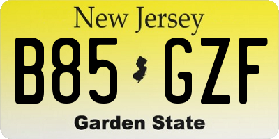 NJ license plate B85GZF