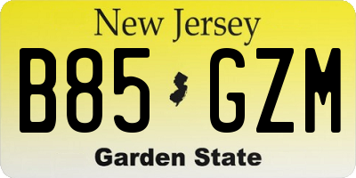 NJ license plate B85GZM