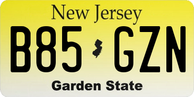 NJ license plate B85GZN