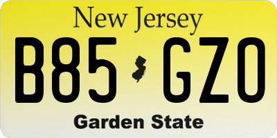 NJ license plate B85GZO