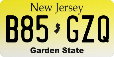 NJ license plate B85GZQ