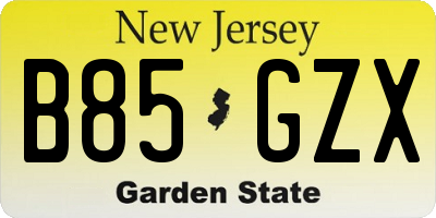 NJ license plate B85GZX