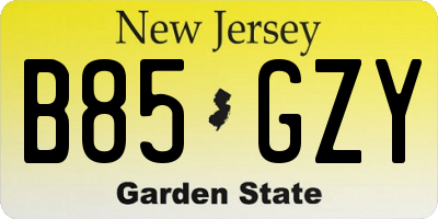 NJ license plate B85GZY