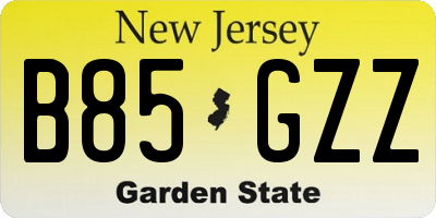NJ license plate B85GZZ