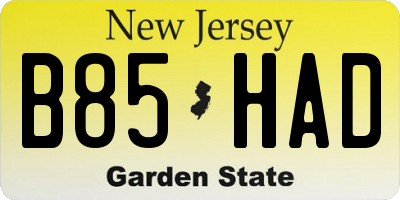 NJ license plate B85HAD