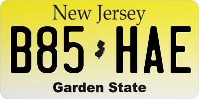 NJ license plate B85HAE