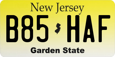 NJ license plate B85HAF