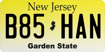 NJ license plate B85HAN