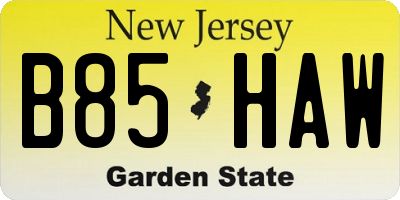 NJ license plate B85HAW