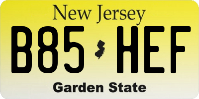 NJ license plate B85HEF